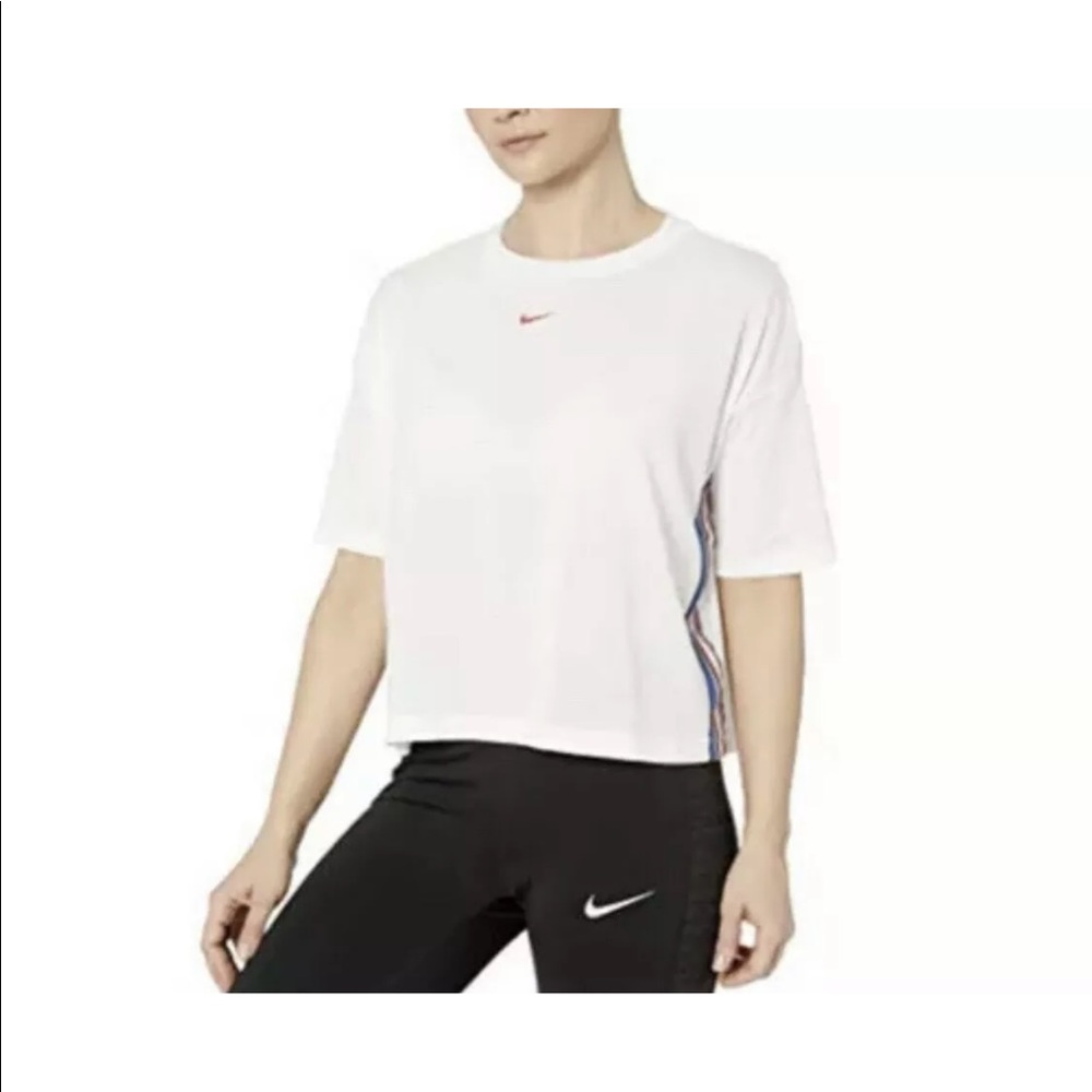 NIKE WOMEN’S Dri-FIT Stripe Cropped T-shirt SIZE L